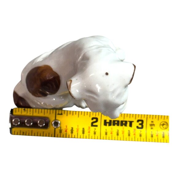 Vintage 1950s Japanese Ceramic Puppy Dog Figurine Brown Spots & Red Collar White - Picture 6 of 10